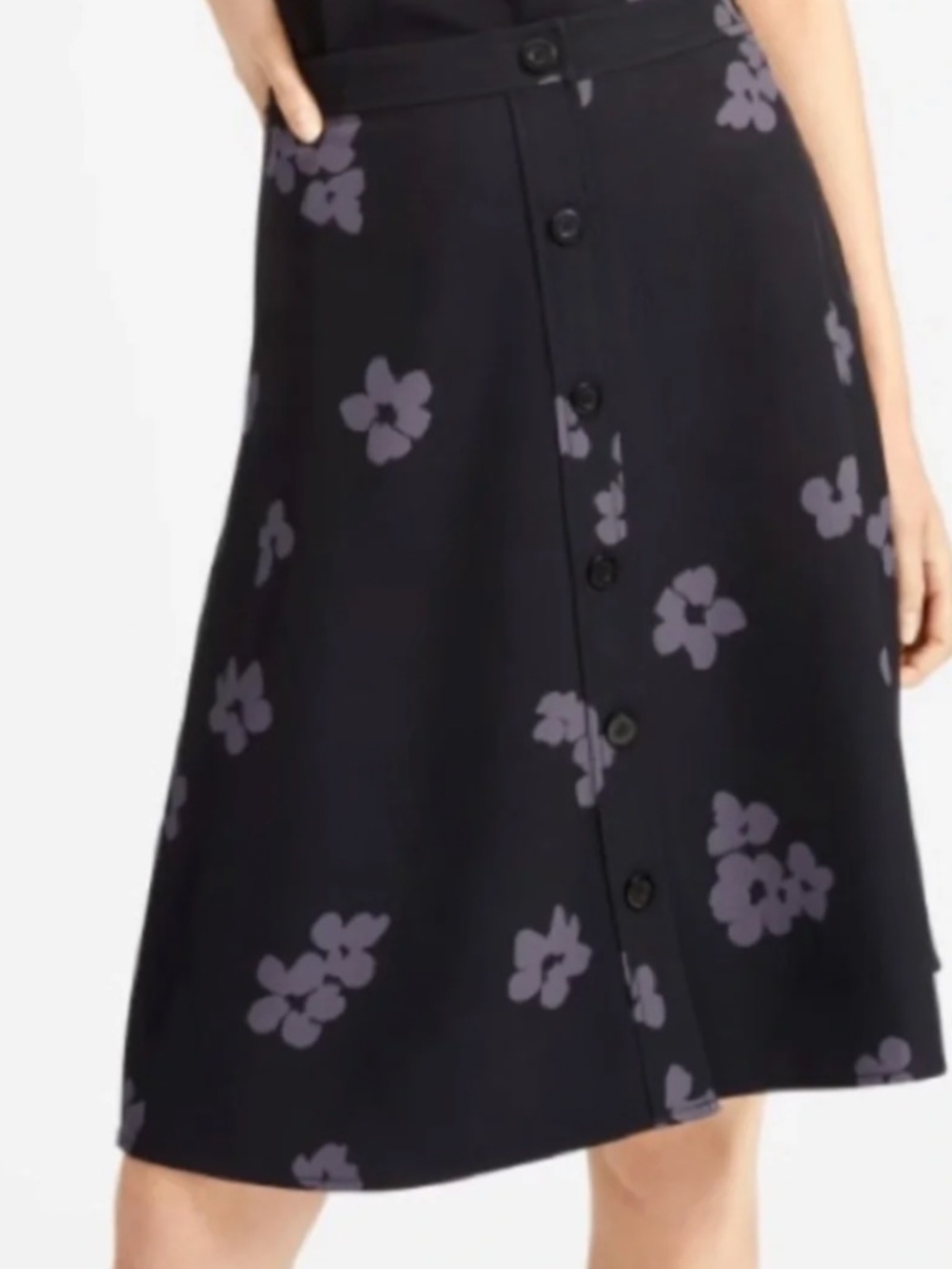 Everlane Black Floral Japanese Midi Skirt With Button Front Size 8